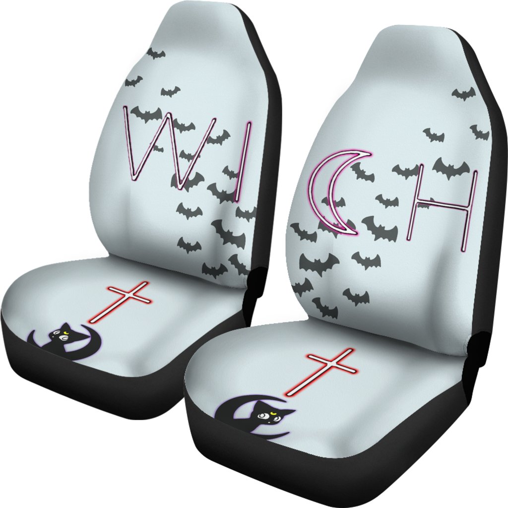 Halloween Car Seat Covers Witch Text Luna Cat Gothic Moon Flying Bat Seat Covers