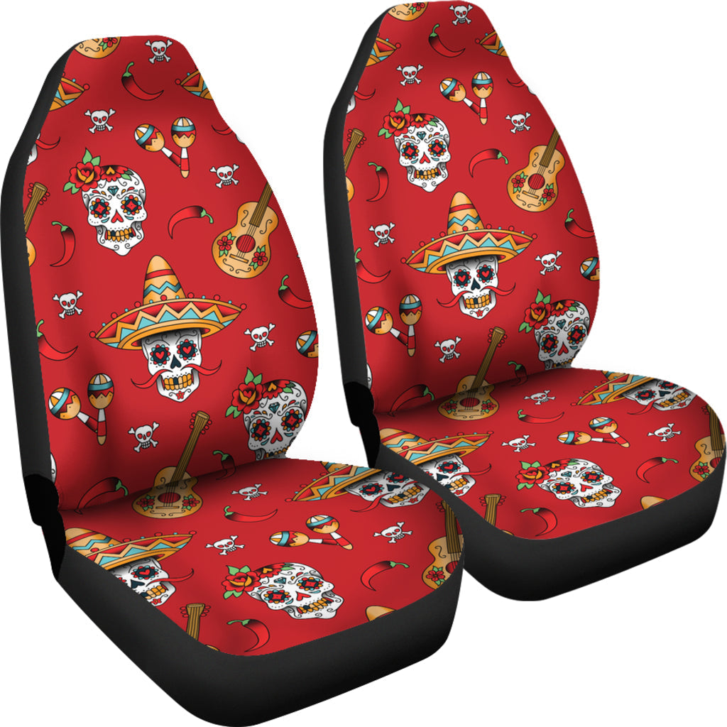 Red Sugar Skull Universal Fit Car Seat Covers