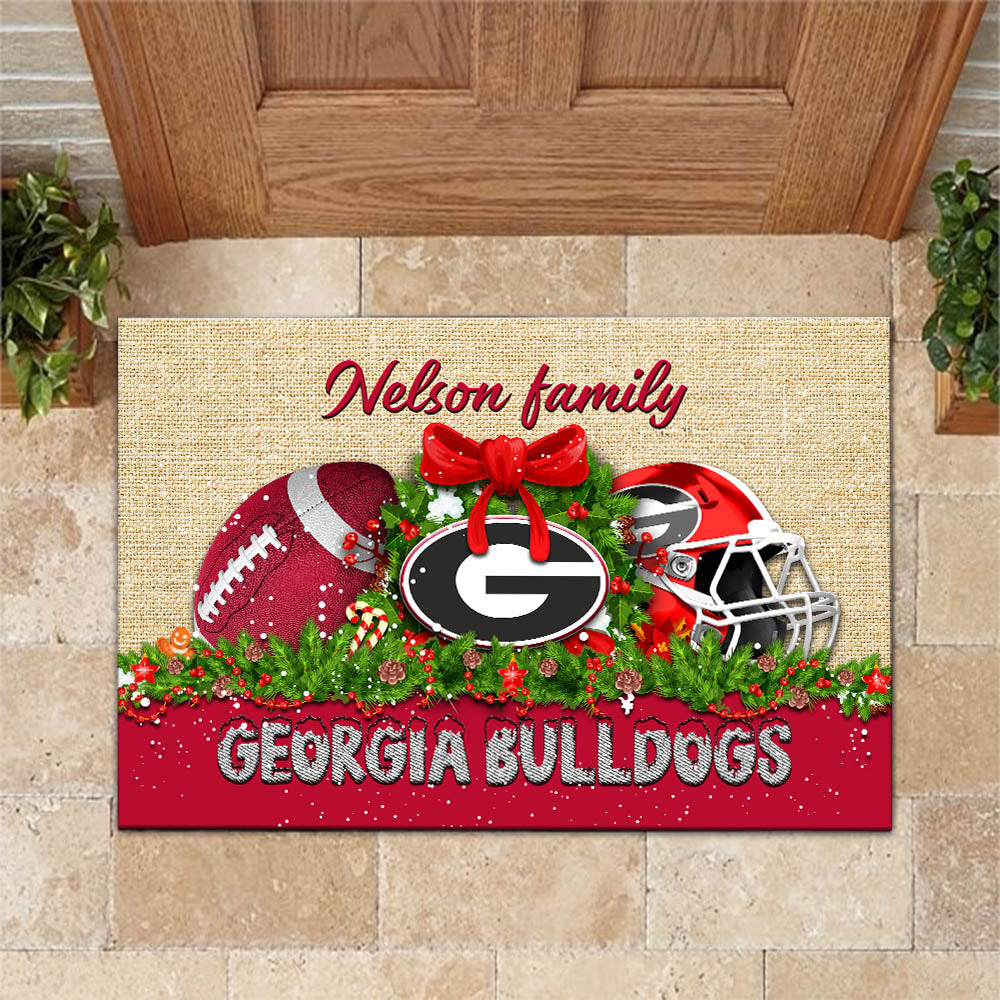 Georgia Bulldogs Doormat Personalized Your Name, Sport Team Doormat, Christmas Gifts For Football Fan, Home Decor ETHY-52726