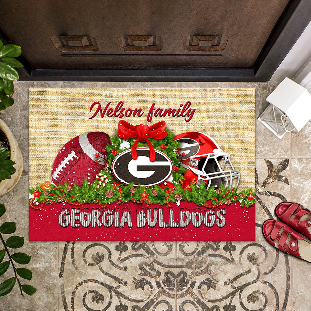 Georgia Bulldogs Doormat Personalized Your Name, Sport Team Doormat, Christmas Gifts For Football Fan, Home Decor ETHY-52726