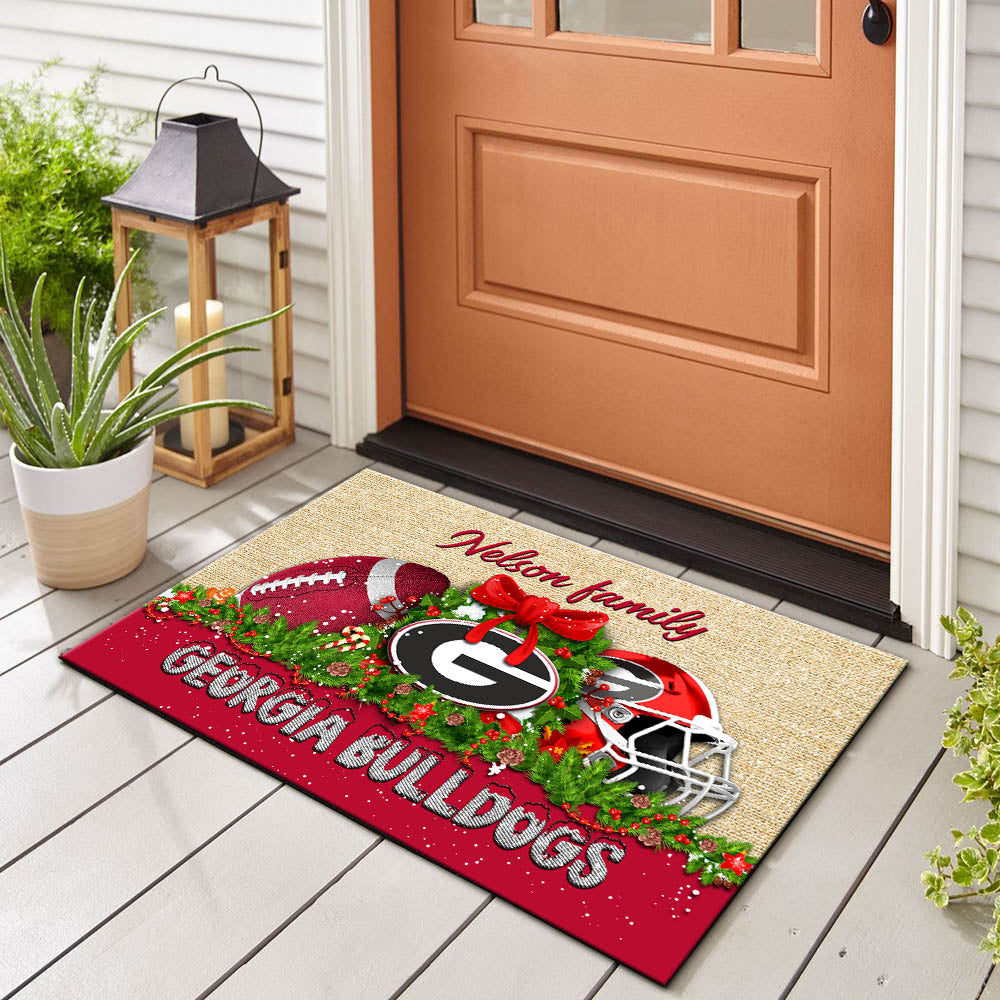Georgia Bulldogs Doormat Personalized Your Name, Sport Team Doormat, Christmas Gifts For Football Fan, Home Decor ETHY-52726