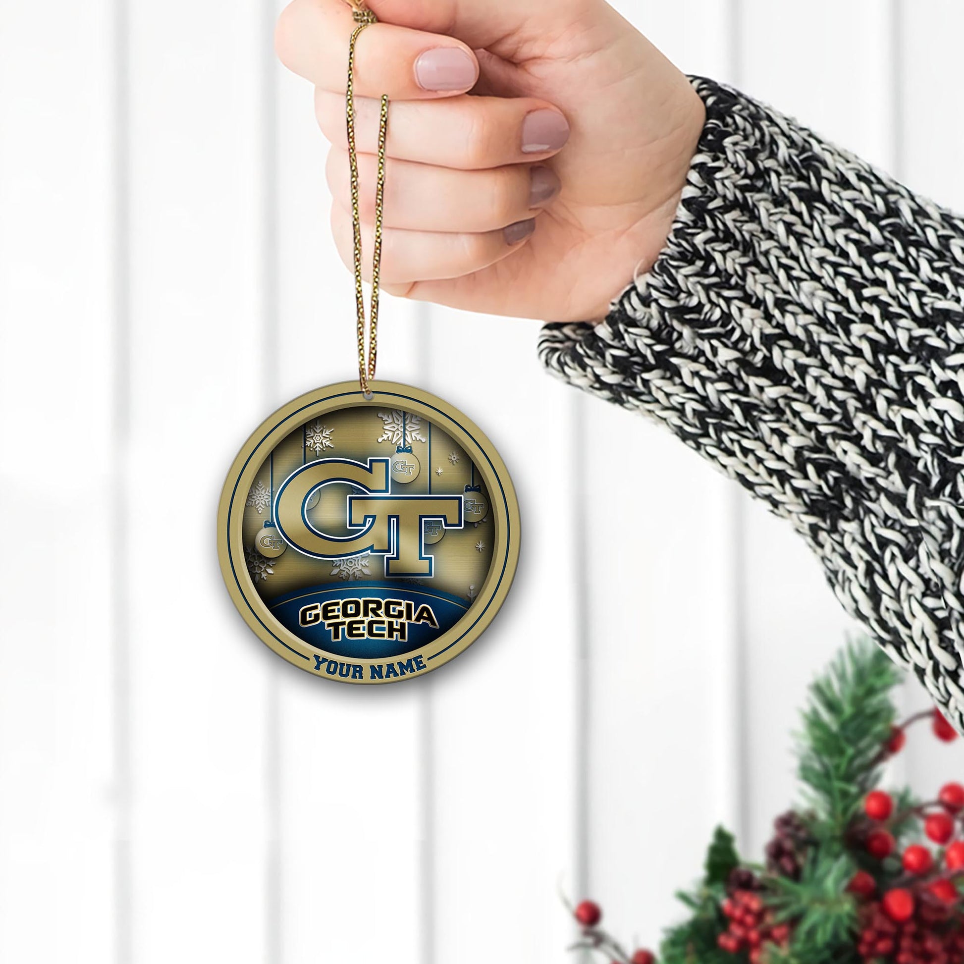 Georgia Tech Yellow Jackets Circle Aluminium Custom Ornament 2 Side Trending New Arrivals H52912 ETUG311023