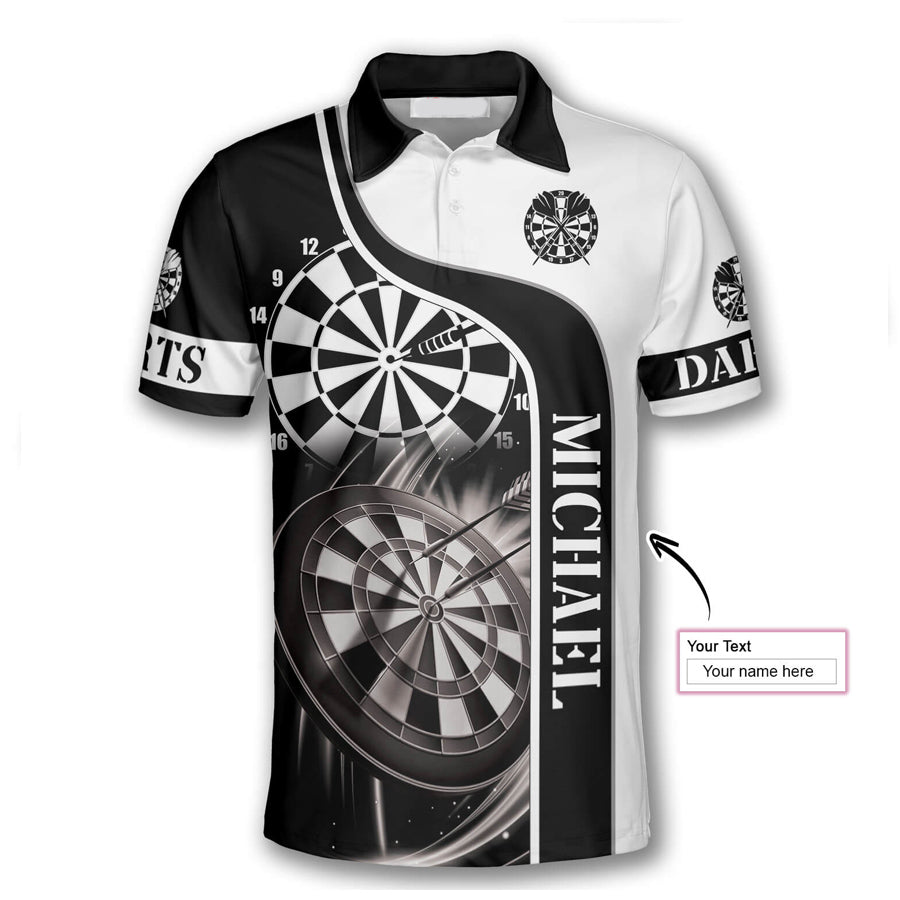 Darts Black White Emblem Custom Polo Shirts for Men, Custom Dart Jersey for Team, Dartboard Shirts