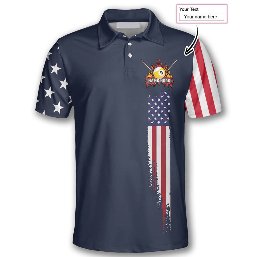 9 Ball Navy Flag Custom Billiard Shirts for Men, Men's Billiard Polo Shirts, Custom Billiard ball for Team
