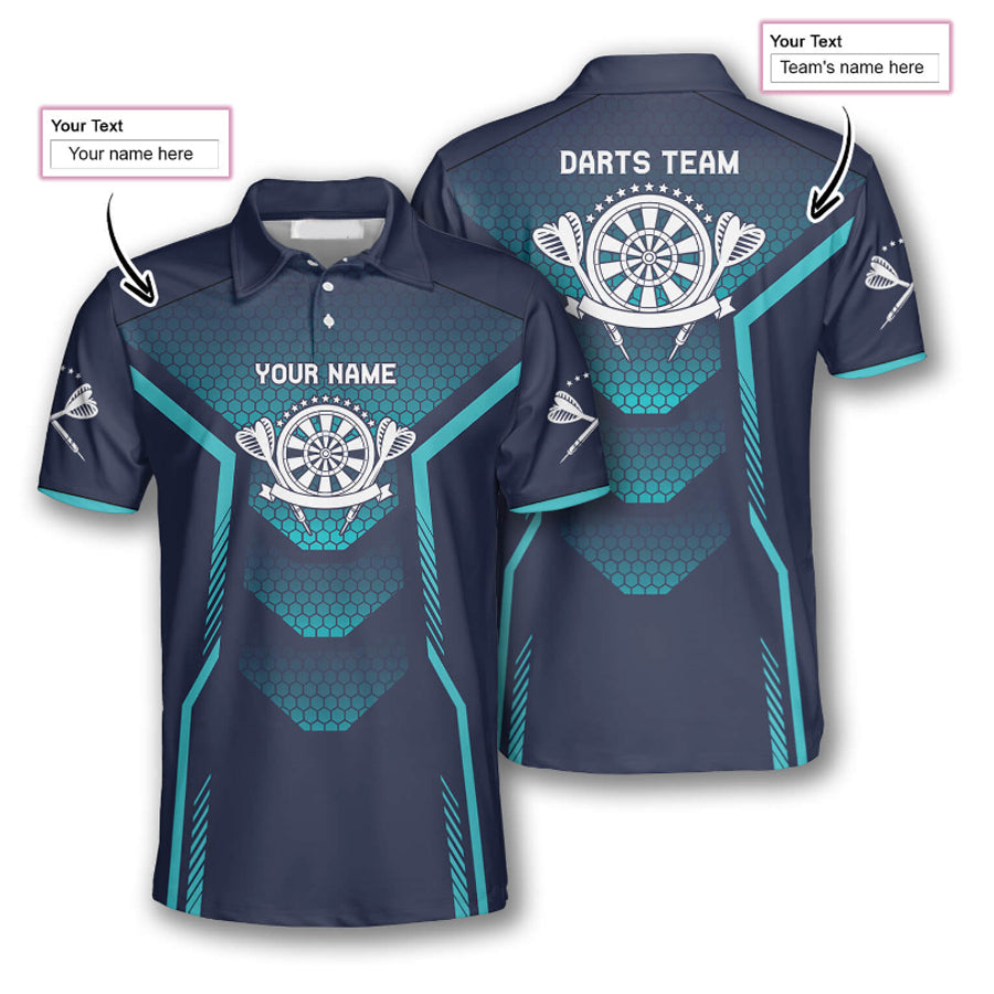 Darts Honeycomb Pattern Sports Style Blue Custom Polo Shirts for Men, Custom Dart Jersey for Team, Dartboard Shirts