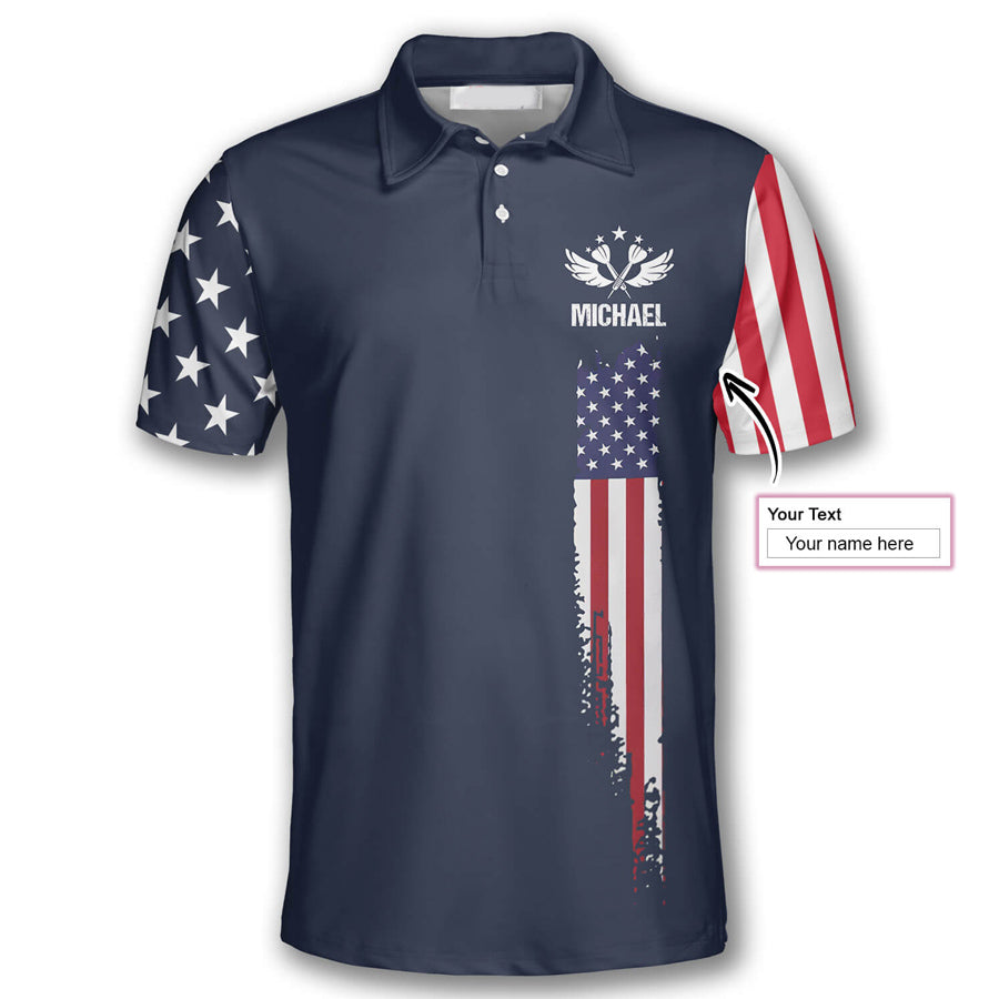 Darts Patriotic Flag Version 2 Custom Polo Shirts for Men, Custom Dart Jersey for Team, Dartboard Shirts