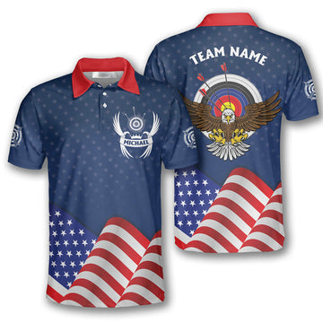 Patriotic Eagle Waving Flag Custom Archery Shirts for Men, Custom Archery Shirts for Team, Men's Archery Polo Shirts