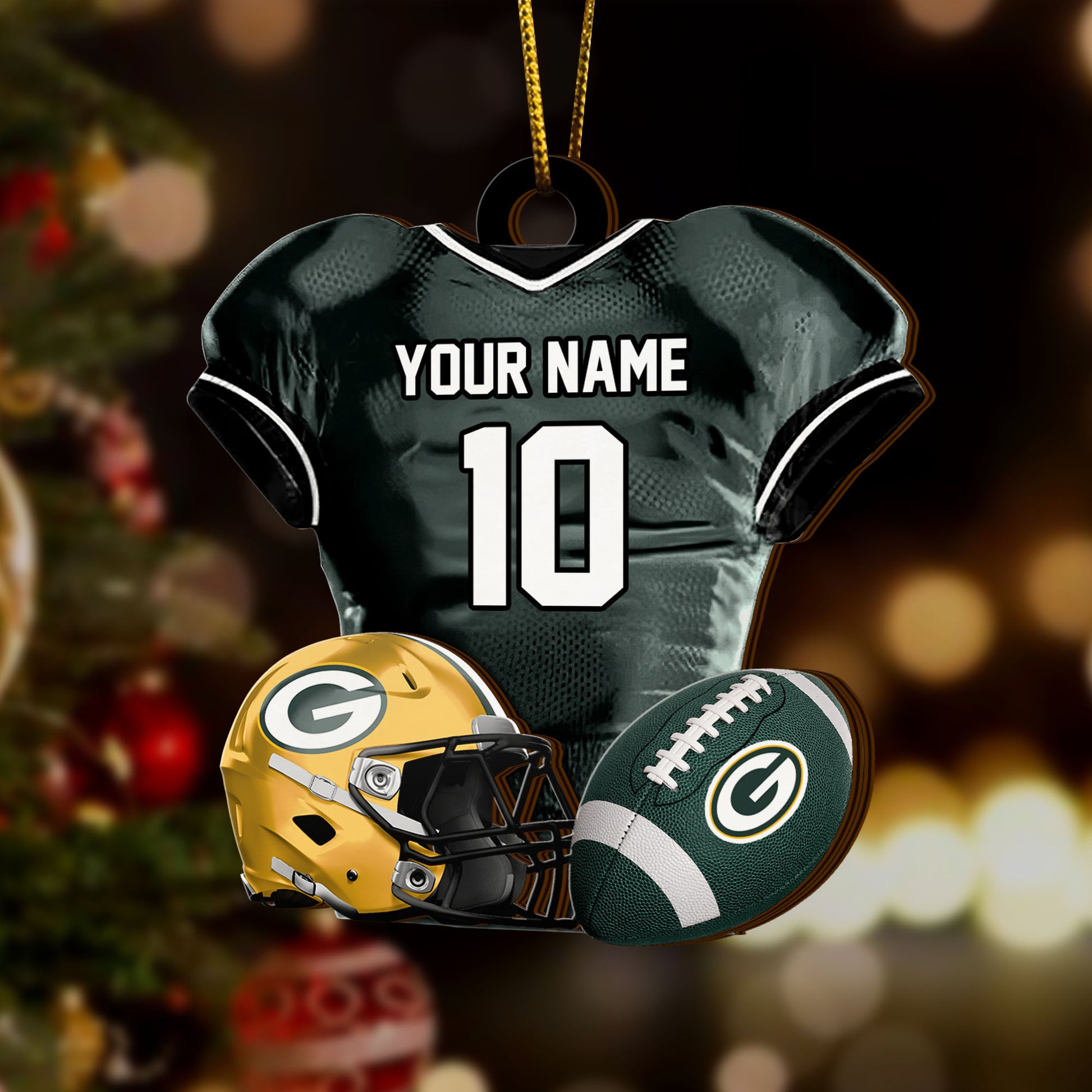 Green Bay Packers 2 Layered Piece Wooden Ornament Custom Name And Number, Sport Team Ornament, Sport Gifts ETRG-52175