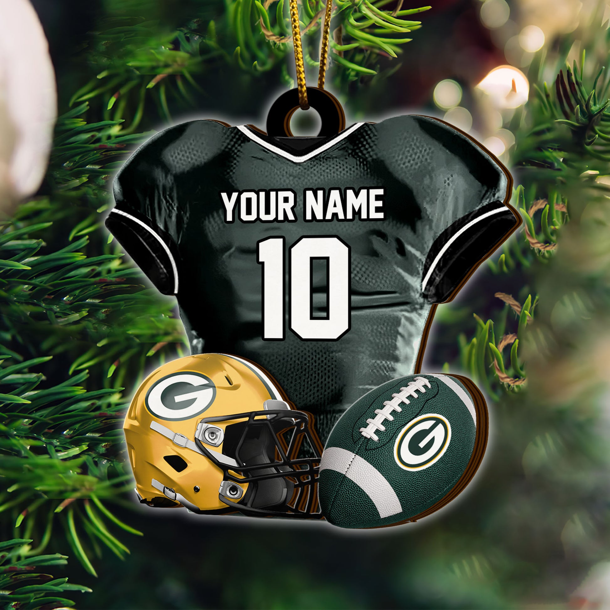 Green Bay Packers 2 Layered Piece Wooden Ornament Custom Name And Number, Sport Team Ornament, Sport Gifts ETRG-52175