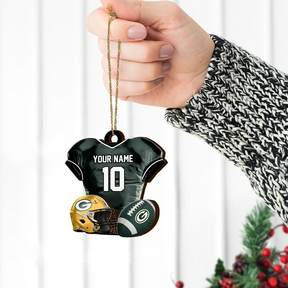 Green Bay Packers 2 Layered Piece Wooden Ornament Custom Name And Number, Sport Team Ornament, Sport Gifts ETRG-52175