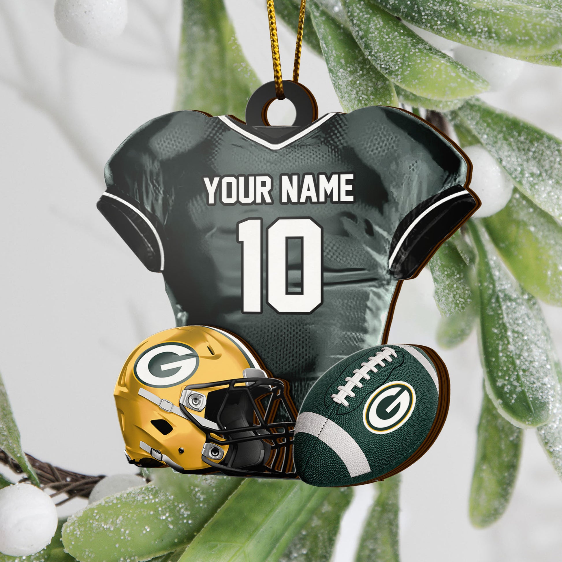 Green Bay Packers 2 Layered Piece Wooden Ornament Custom Name And Number, Sport Team Ornament, Sport Gifts ETRG-52175
