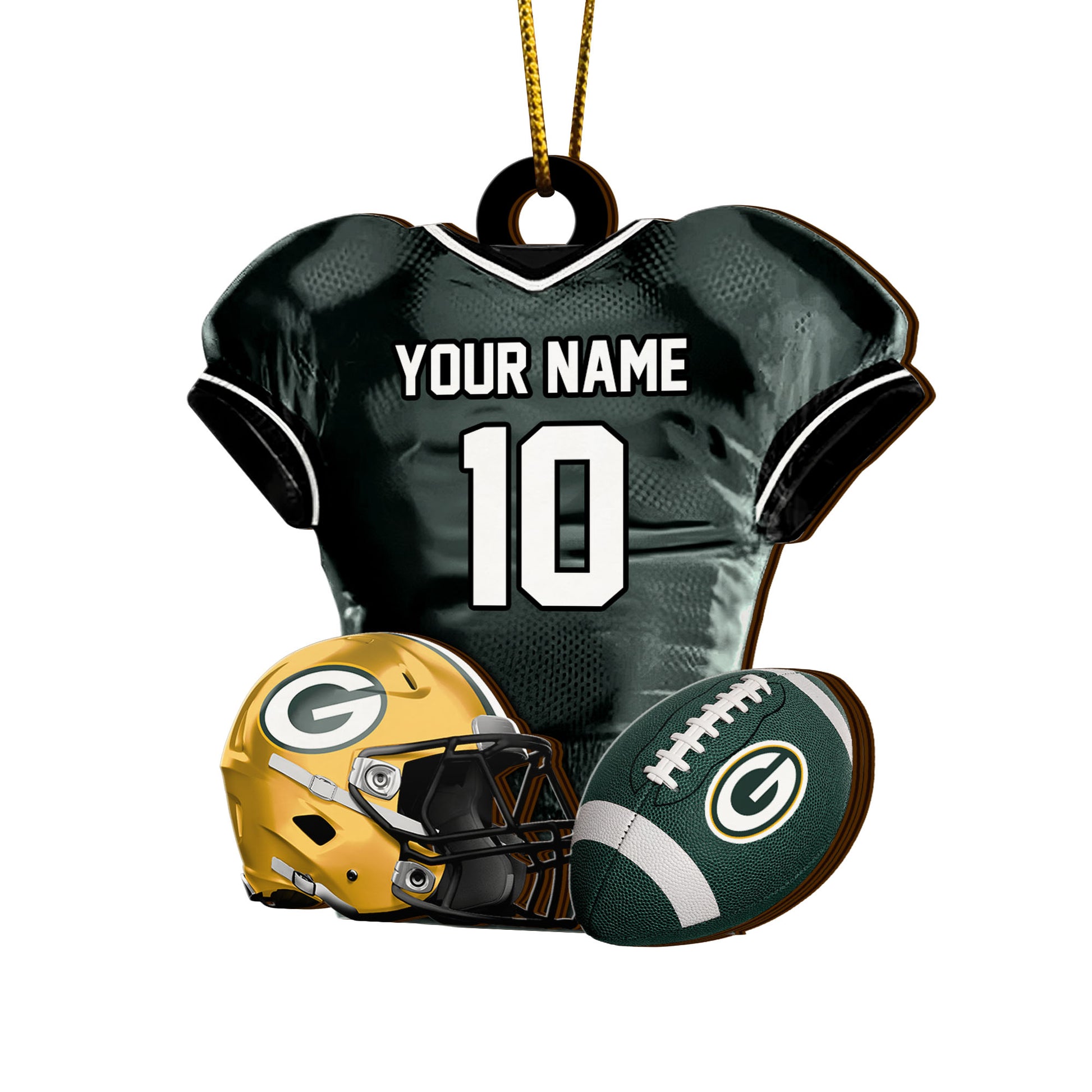 Green Bay Packers 2 Layered Piece Wooden Ornament Custom Name And Number, Sport Team Ornament, Sport Gifts ETRG-52175
