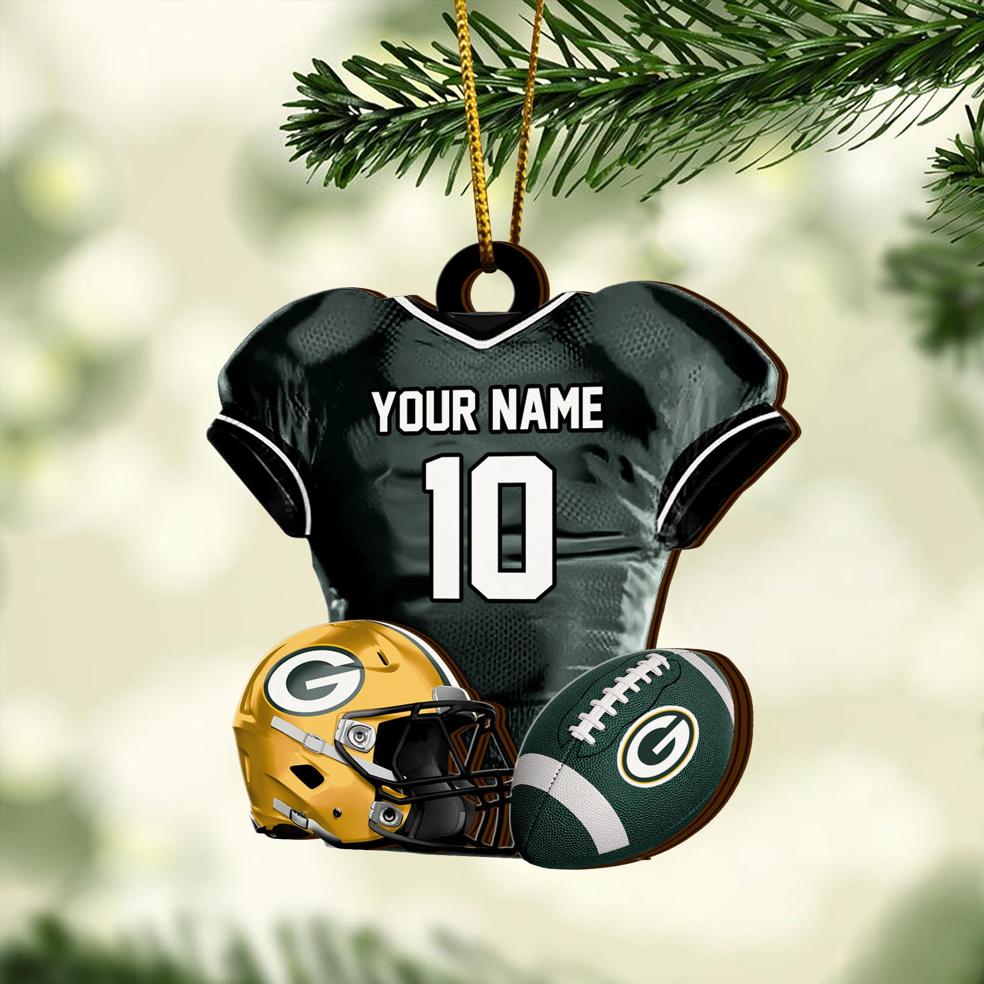 Green Bay Packers 2 Layered Piece Wooden Ornament Custom Name And Number, Sport Team Ornament, Sport Gifts ETRG-52175