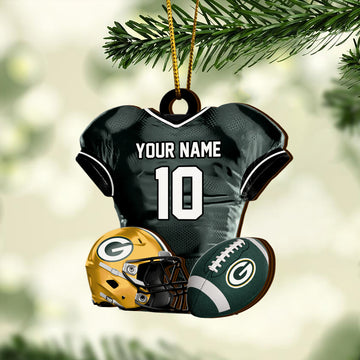 Green Bay Packers 2 Layered Piece Wooden Ornament Custom Name And Number, Sport Team Ornament, Sport Gifts ETRG-52175