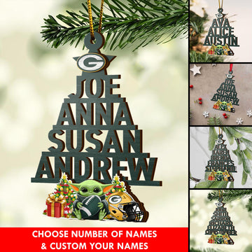 Green Bay Packers 2 Layered Piece Wooden Ornament Custom Your Name And Choose Your Number Of Names, Sport Home Decor, Ornament For Sport Lovers ETRG-52190