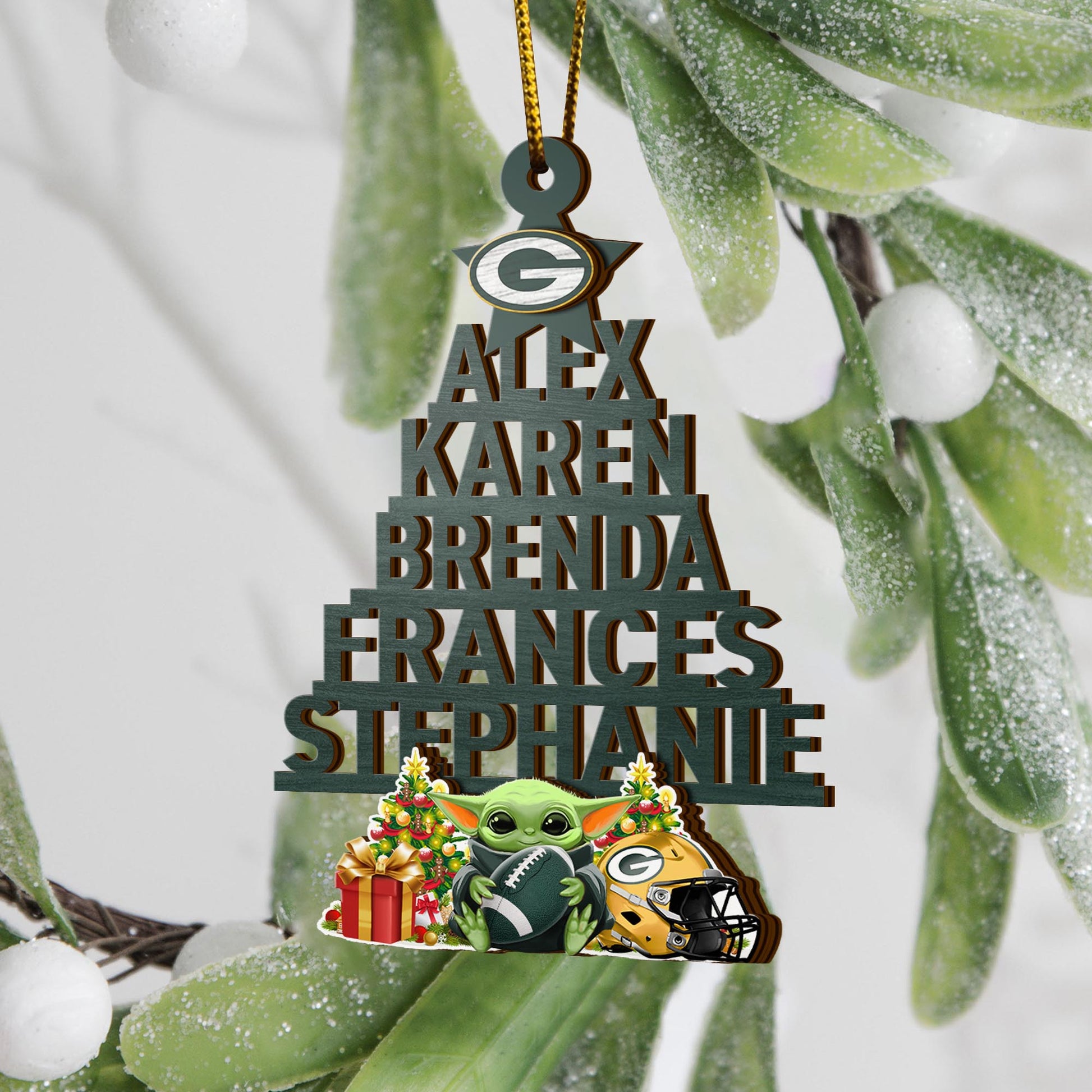 Green Bay Packers 2 Layered Piece Wooden Ornament Custom Your Name And Choose Your Number Of Names, Sport Home Decor, Ornament For Sport Lovers ETRG-52190