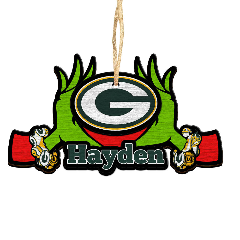 Green Bay Packers 2 Layered Wooden Ornament Personalized Your Name, GR And Sport Team Ornament, Sport Hanging Decorations, Sport Gifts For Fan ETHY-52234