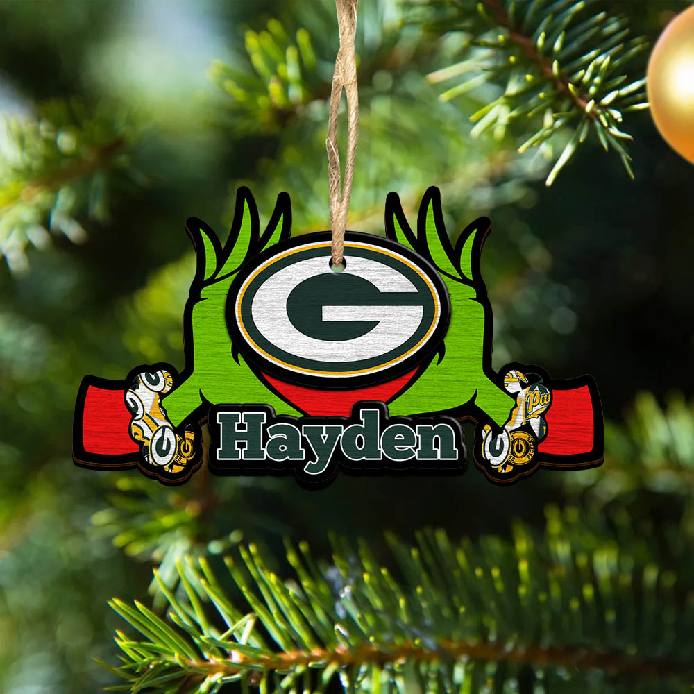 Green Bay Packers 2 Layered Wooden Ornament Personalized Your Name, GR And Sport Team Ornament, Sport Hanging Decorations, Sport Gifts For Fan ETHY-52234