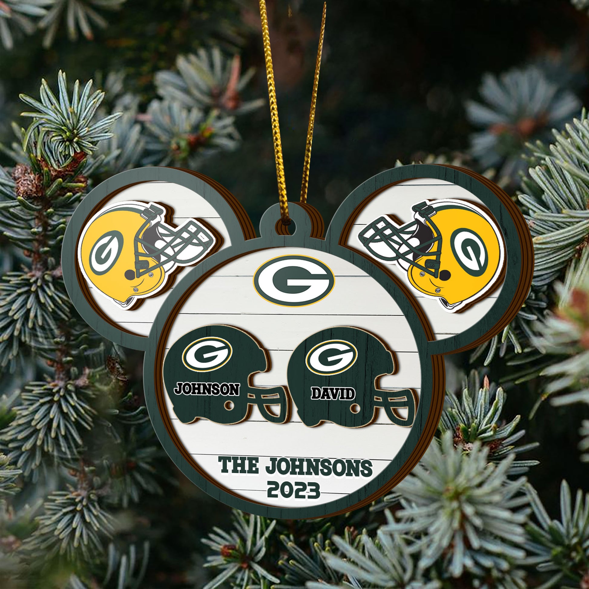 Green Bay Packers 3 Layered Piece Wooden Ornament Custom Your Family Name And Choose Your Number Of Names, Sport Decorations, Ornament For Sport Lover ETRG-52267