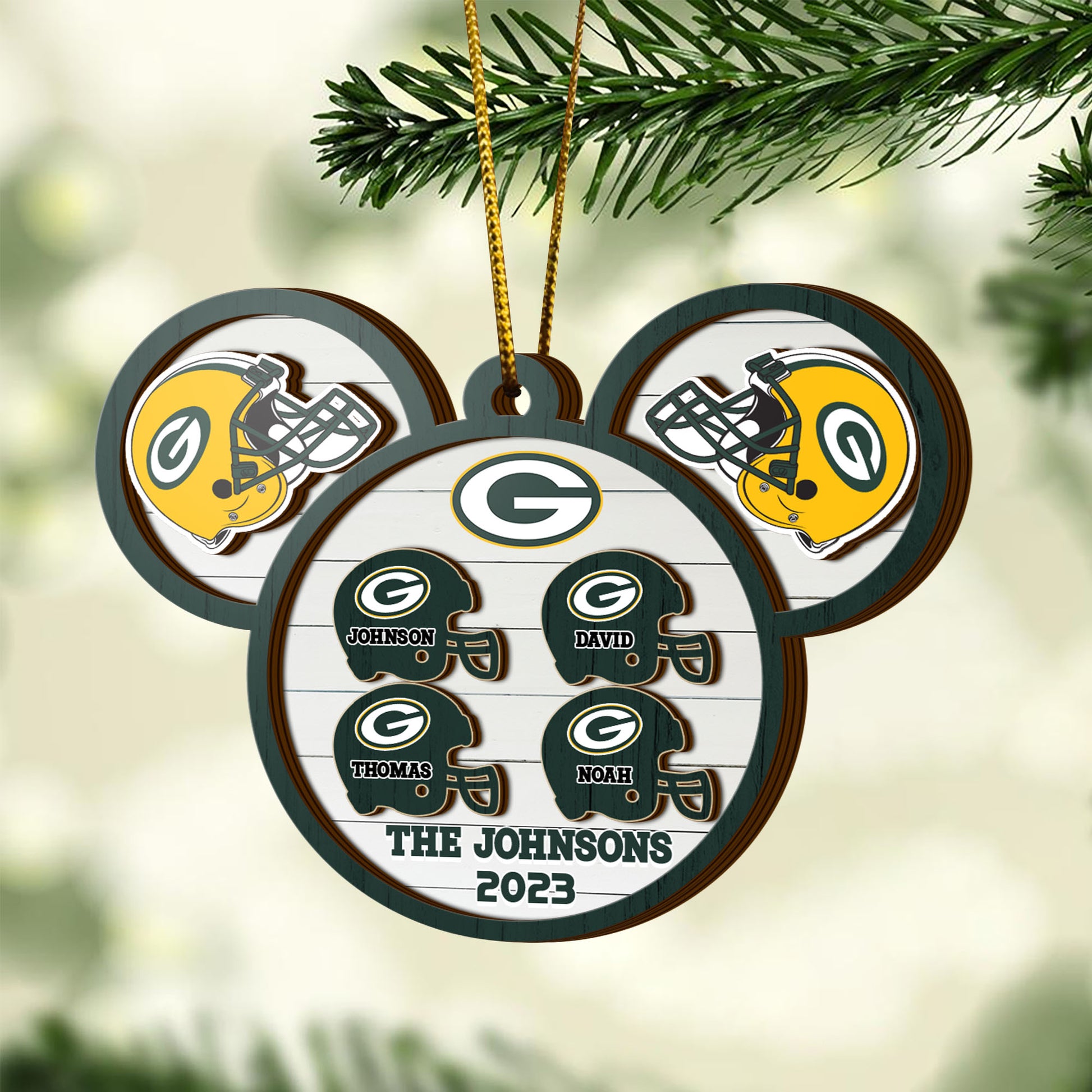 Green Bay Packers 3 Layered Piece Wooden Ornament Custom Your Family Name And Choose Your Number Of Names, Sport Decorations, Ornament For Sport Lover ETRG-52267