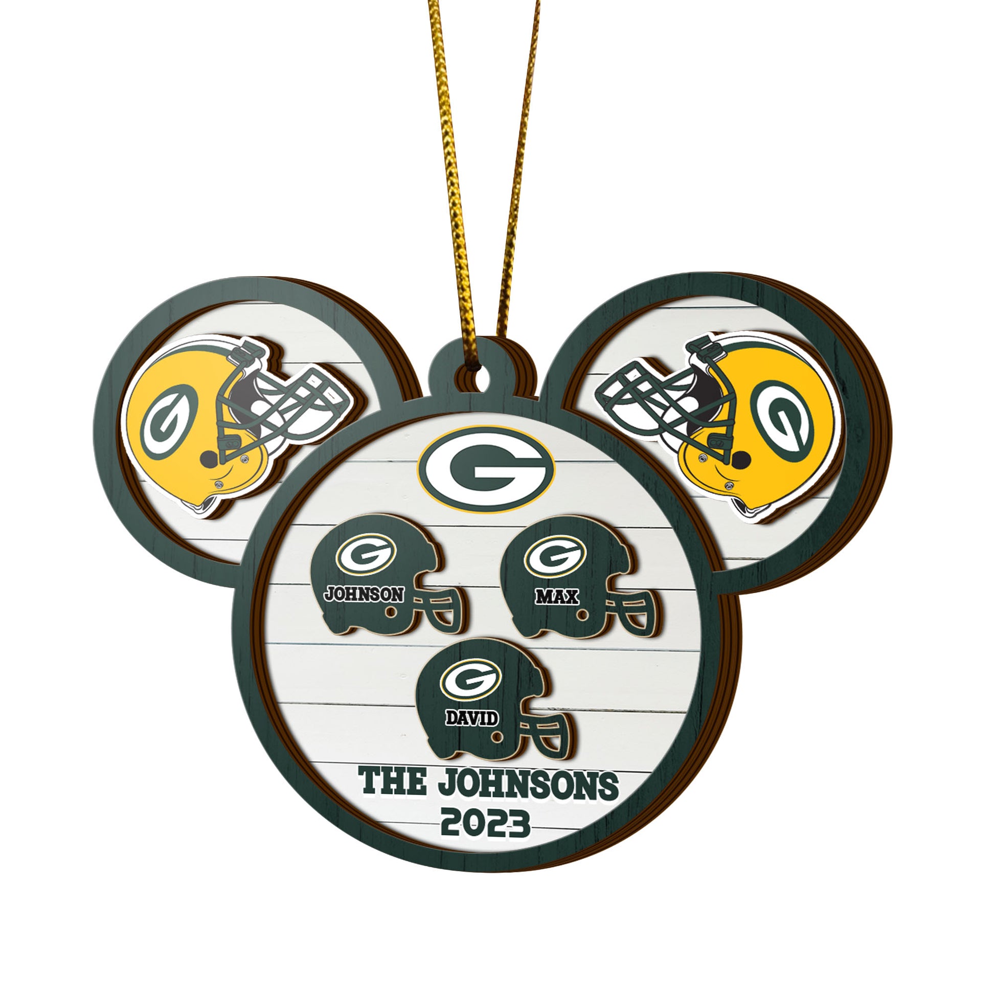 Green Bay Packers 3 Layered Piece Wooden Ornament Custom Your Family Name And Choose Your Number Of Names, Sport Decorations, Ornament For Sport Lover ETRG-52267