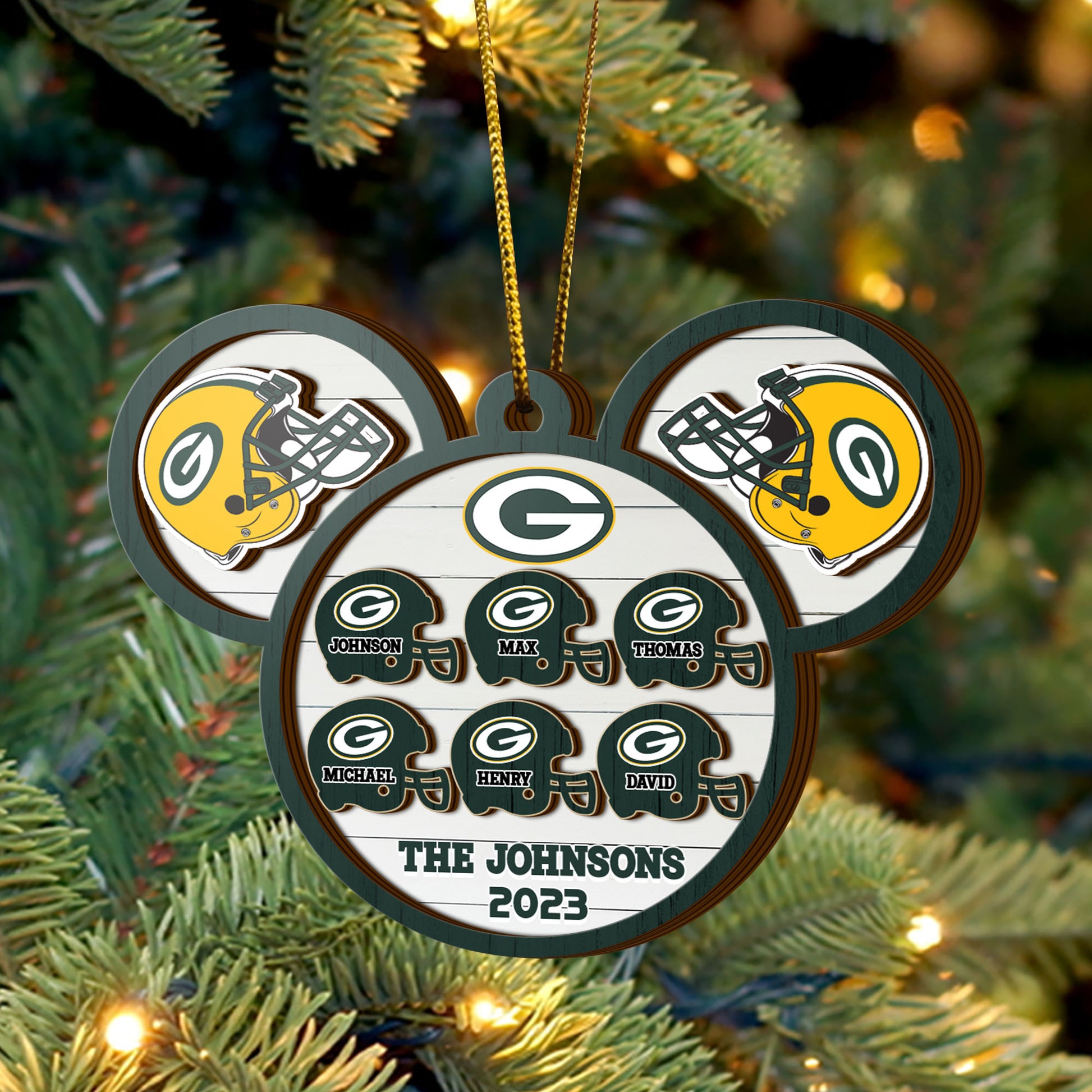 Green Bay Packers 3 Layered Piece Wooden Ornament Custom Your Family Name And Choose Your Number Of Names, Sport Decorations, Ornament For Sport Lover ETRG-52267
