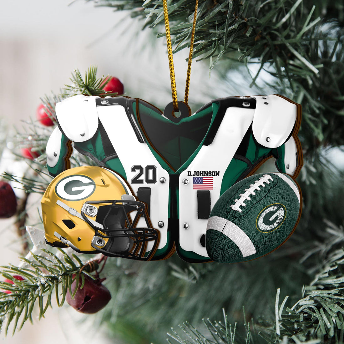 Green Bay Packers 3 Layered Piece Wooden Ornament Custom Your Name And Number, Sport Ornament, Sport Hanging Decorations ETRG-51975