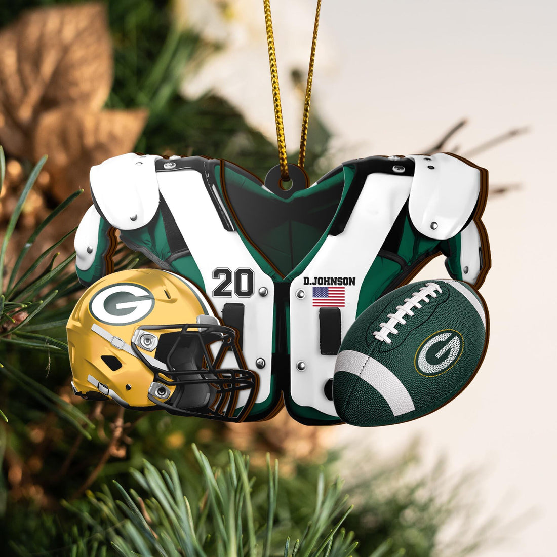 Green Bay Packers 3 Layered Piece Wooden Ornament Custom Your Name And Number, Sport Ornament, Sport Hanging Decorations ETRG-51975