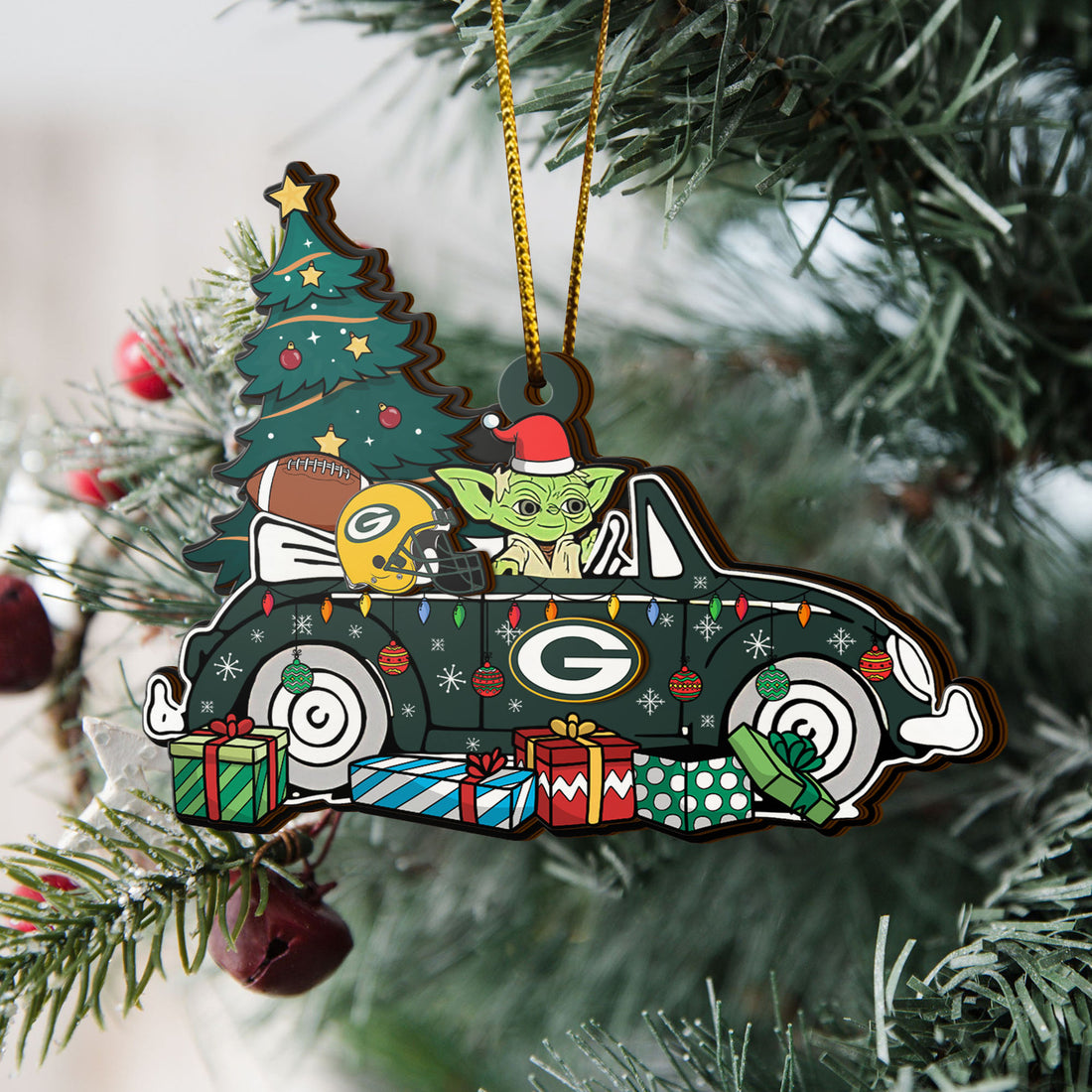 Green Bay Packers 3 Layered Piece Wooden Ornament, Sport And Baby Yoda Ornament, Fan Gifts, Hanging Decorations EHIVM-52325