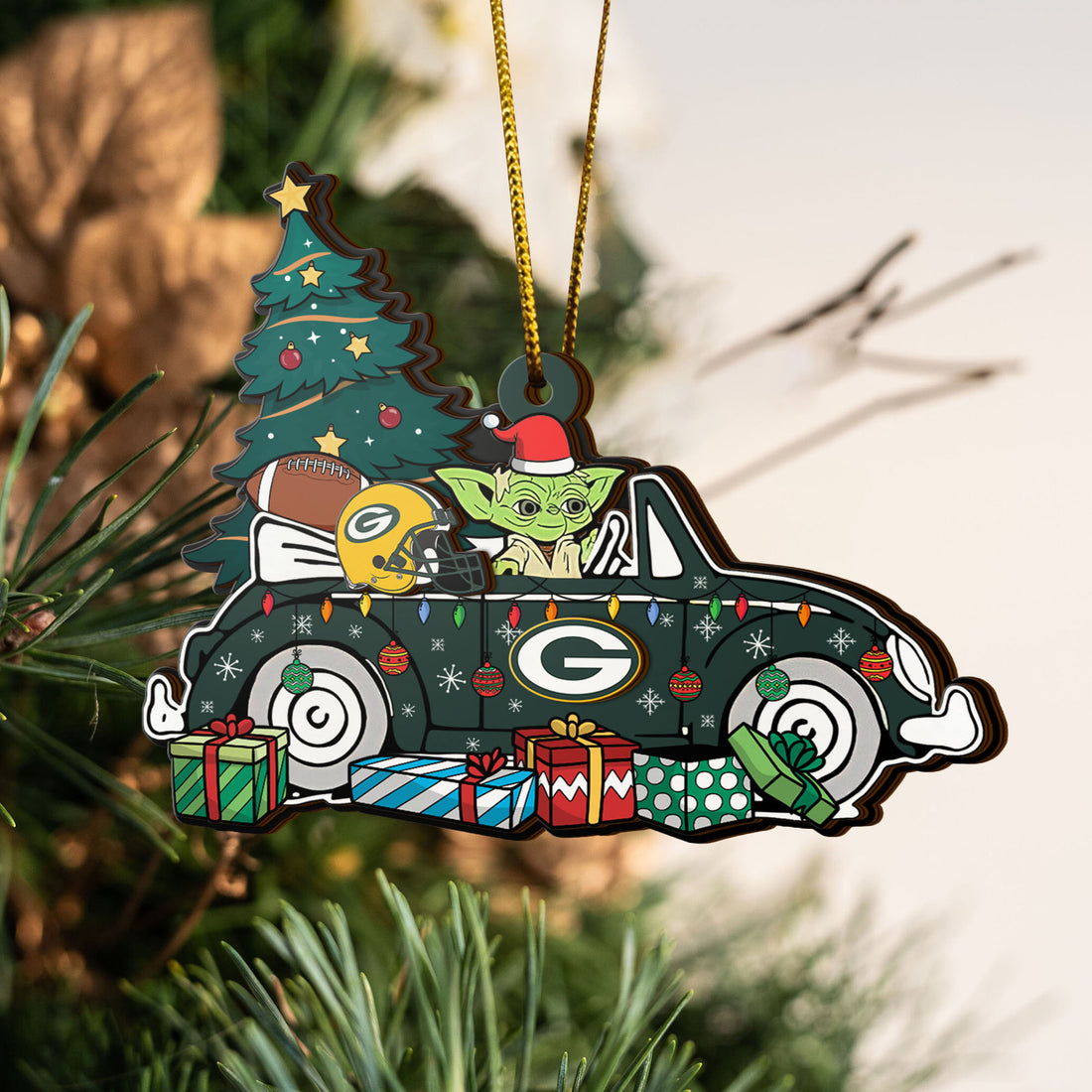 Green Bay Packers 3 Layered Piece Wooden Ornament, Sport And Baby Yoda Ornament, Fan Gifts, Hanging Decorations EHIVM-52325