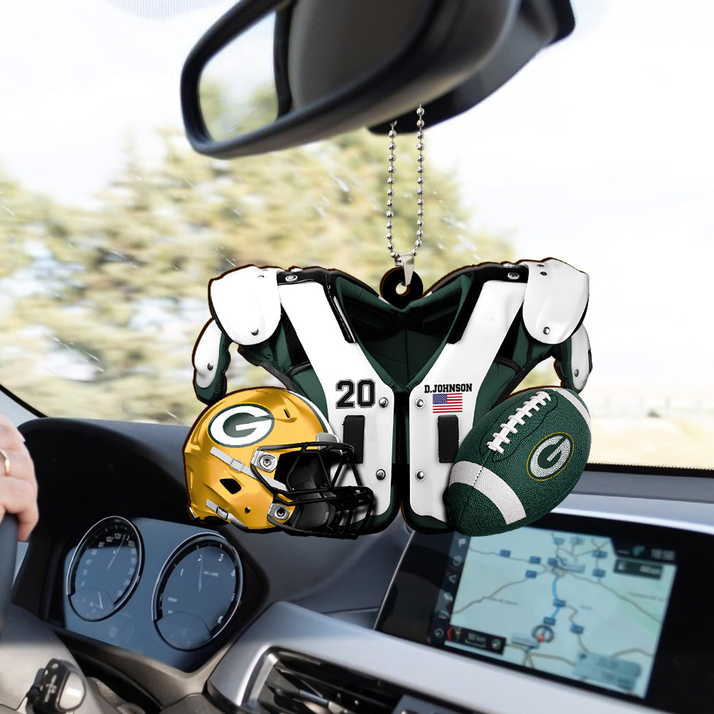 Green Bay Packers Car Ornament Custom Name And Number, Sport Ornament , Sport Decorations ETRG-52166