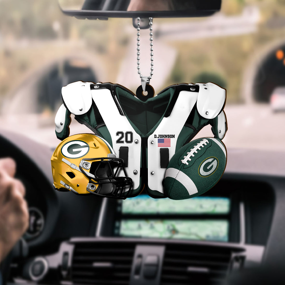 Green Bay Packers Car Ornament Custom Name And Number, Sport Ornament , Sport Decorations ETRG-52166