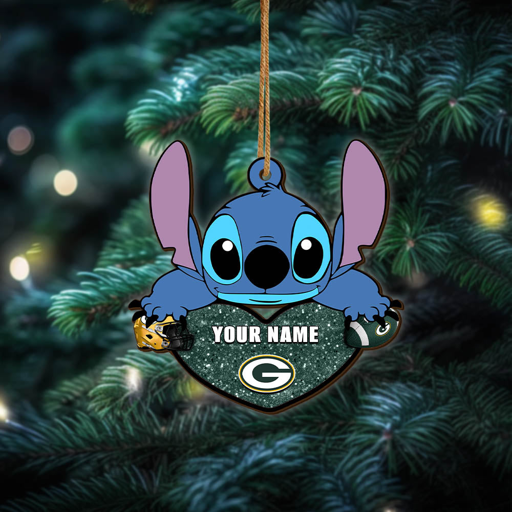 Green Bay Packers Wooden Ornament Personalized Your Name , Football Team And St With Heart Ornament, Football Fan Gifts ETHY-52631