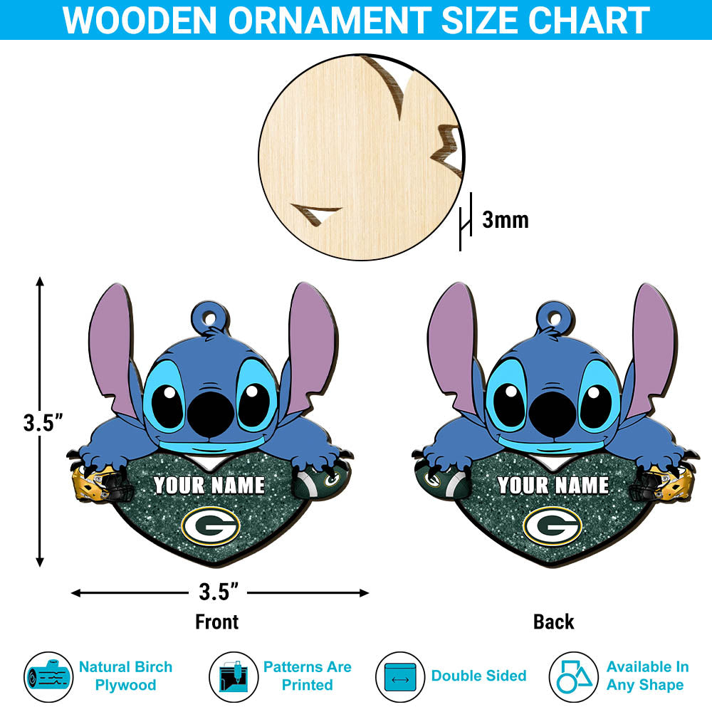 Green Bay Packers Wooden Ornament Personalized Your Name , Football Team And St With Heart Ornament, Football Fan Gifts ETHY-52631