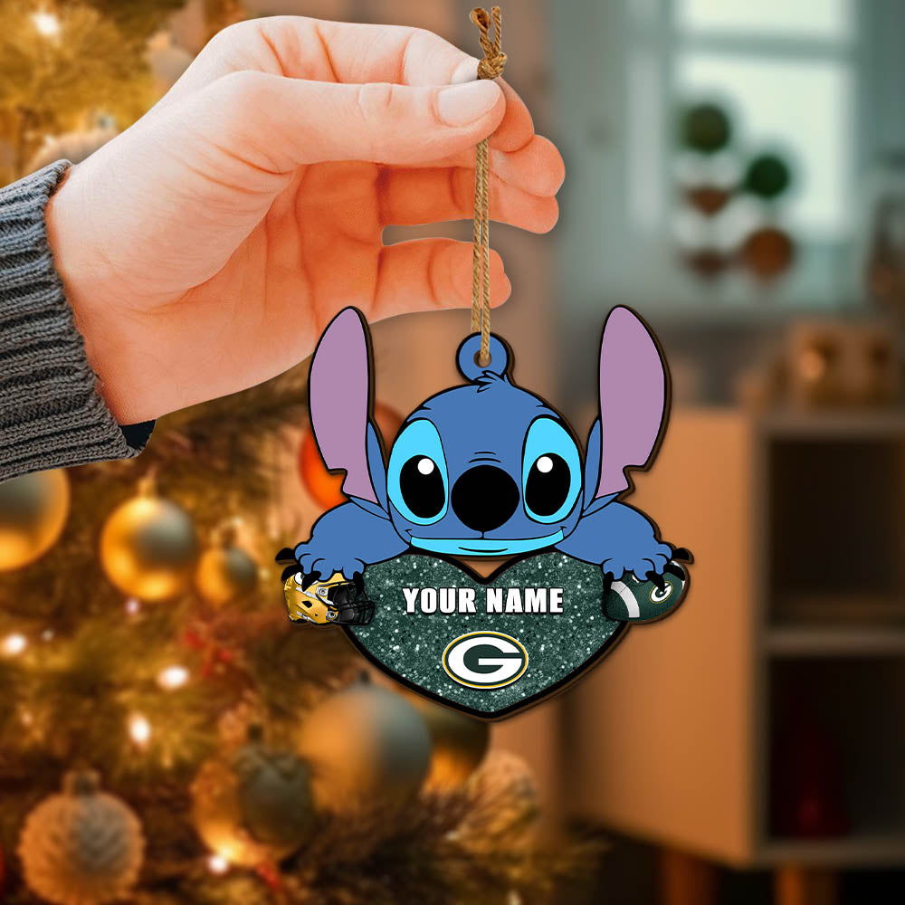 Green Bay Packers Wooden Ornament Personalized Your Name , Football Team And St With Heart Ornament, Football Fan Gifts ETHY-52631