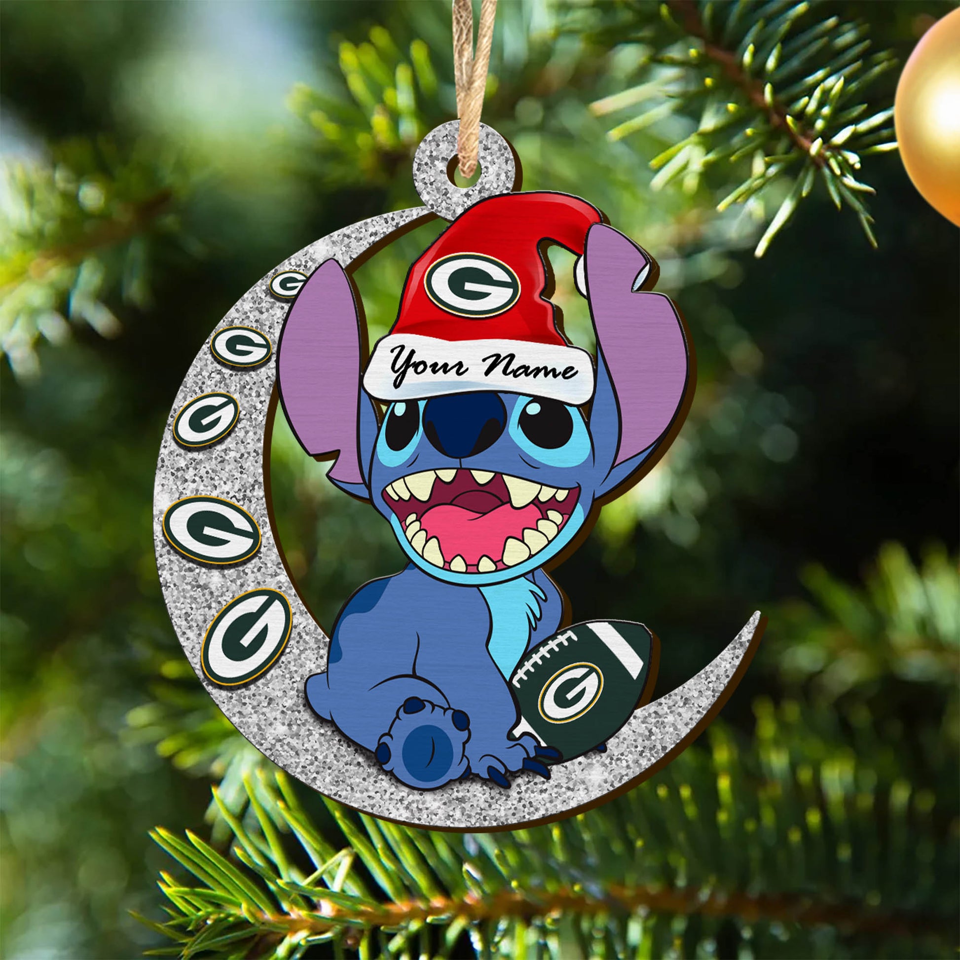 Green Bay Packers Wooden Ornament Personalized Your Name , Football Team And St With Moon Ornament, Fan Gifts, Sport Home Decorations ETHY-52639