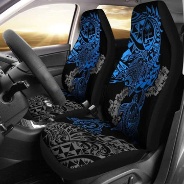 Guam Car Seat Covers - Guam Coat Of Arms Blue Turtle & Gray Hibiscus - Amazing Car Decoration