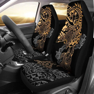 Guam Car Seat Covers - Guam Coat Of Arms Gold Turtle & Gray Hibiscus - Amazing Car Decoration