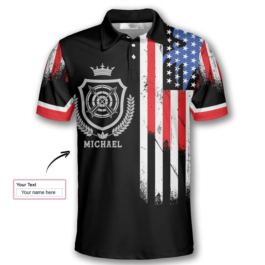 Archery Crown Emblem American Flag Custom Archery Shirts for Men, Custom Archery Shirts for Team, Men's Archery Polo Shirts