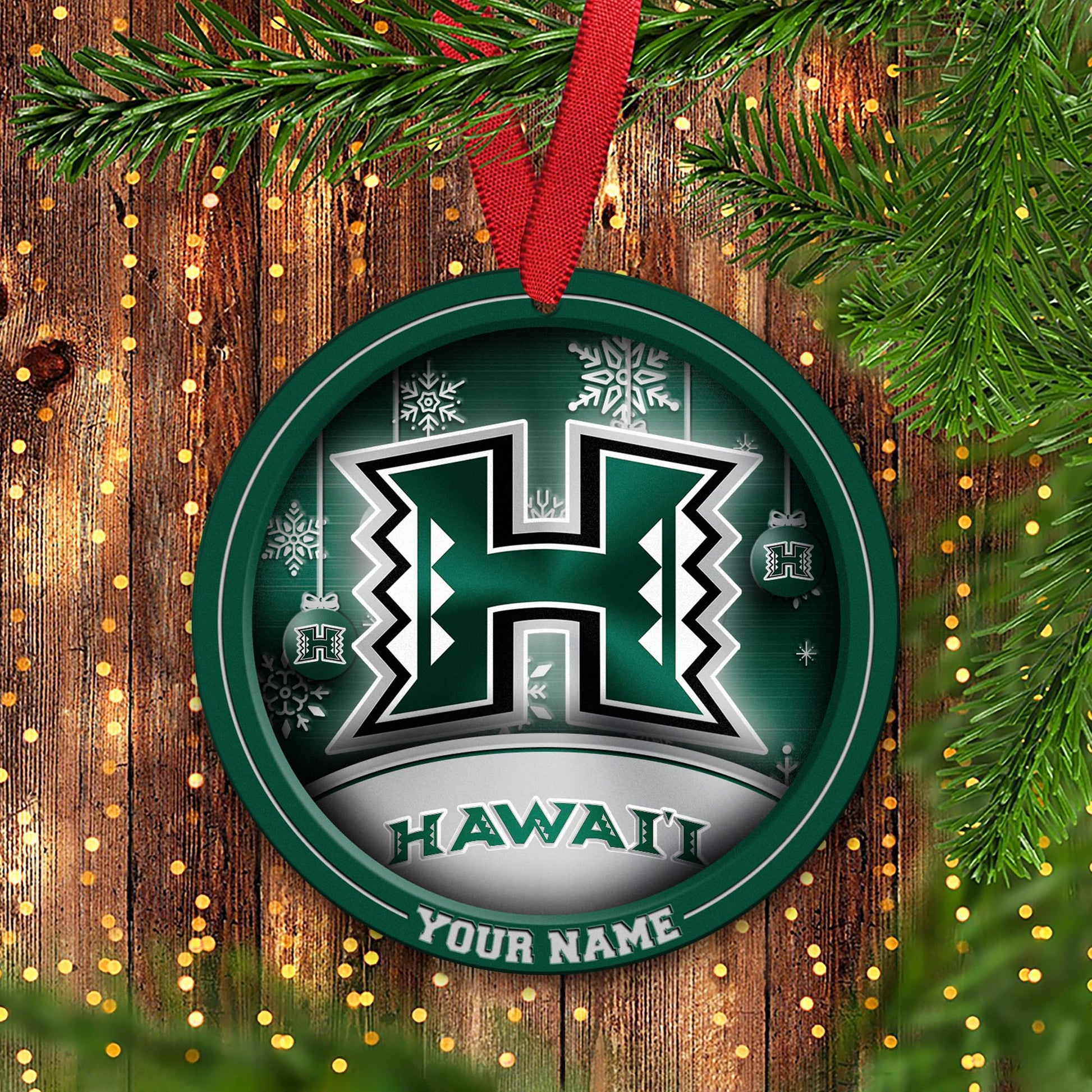 Hawaii Rainbow Warriors Circle Aluminium Custom Ornament 2 Side Trending New Arrivals H52912 ETUG311023