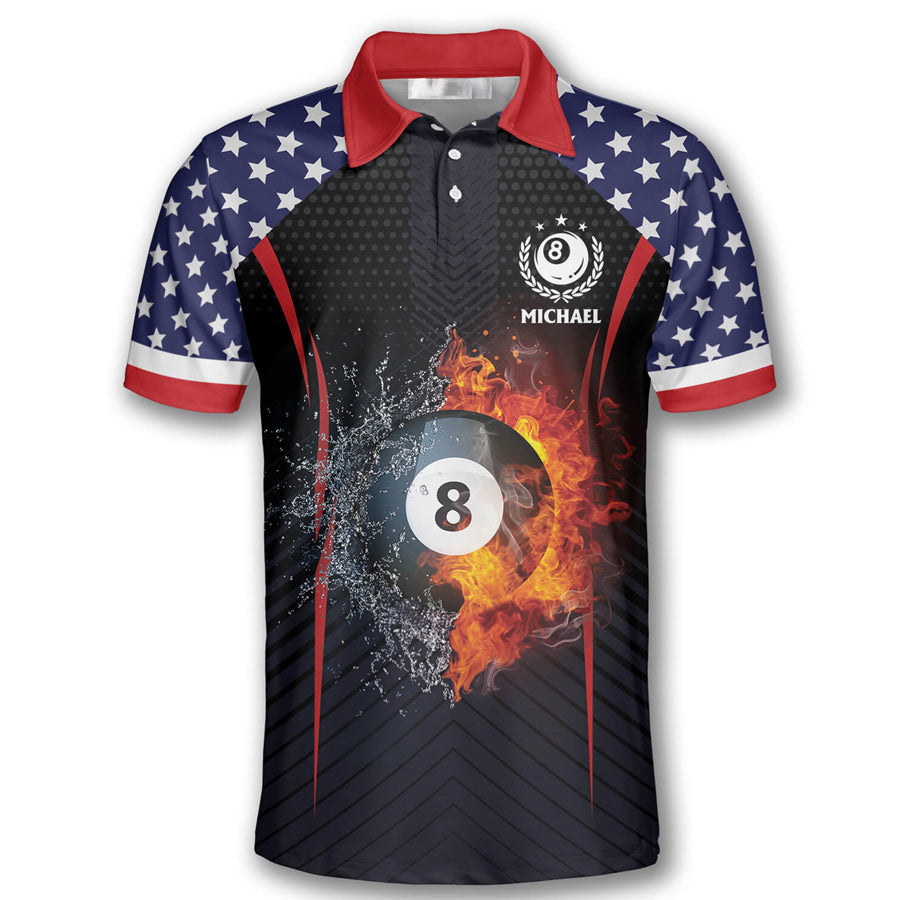 Billiards Label American Flag Custom Billiard Shirts for Men, Custom Billiard Shirts for Team, Men's Billiard Polo Shirts