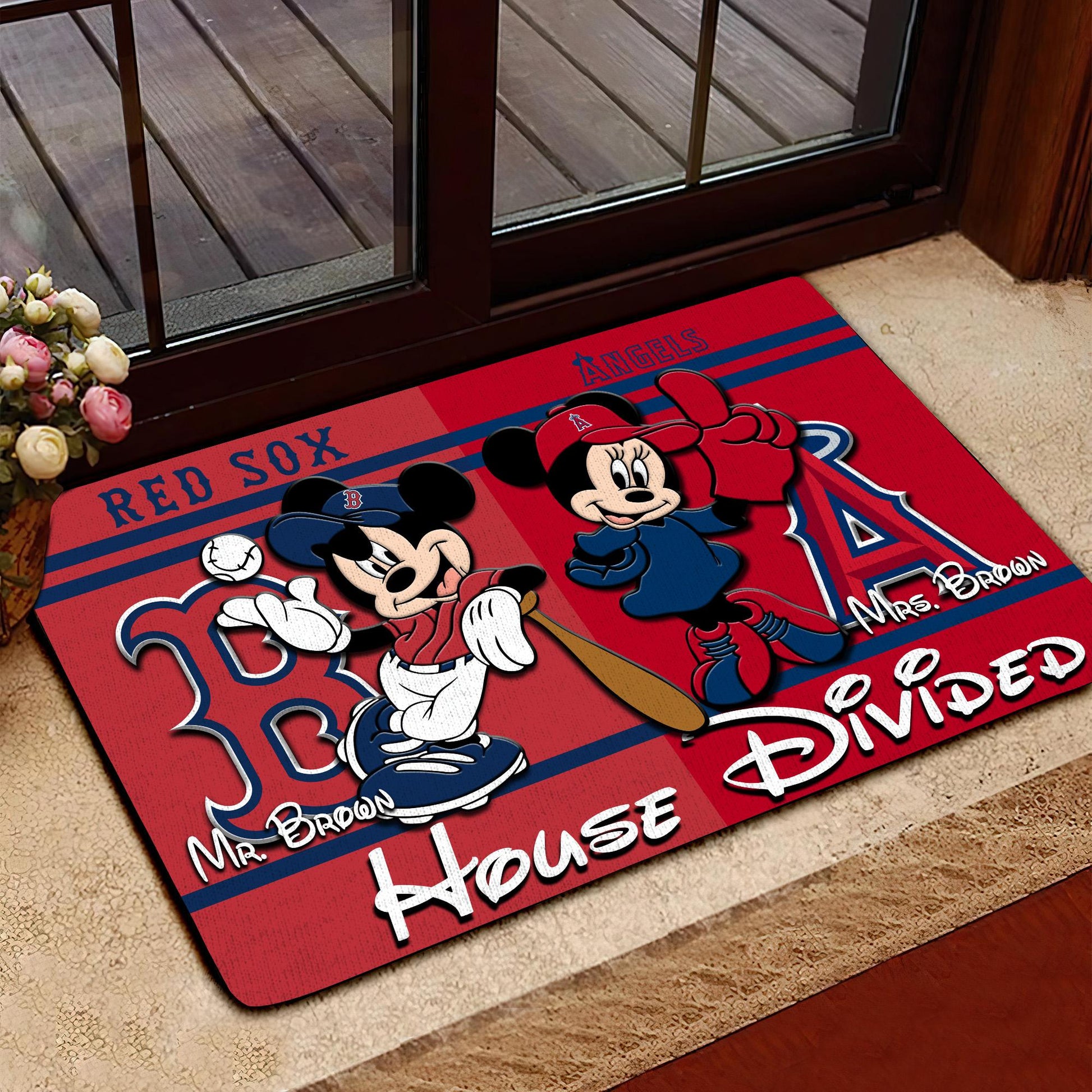 House Divided Doormat Custom Husband Name, Wife Name And Choose Any Team, Sport Team Doormat, Home Decorations