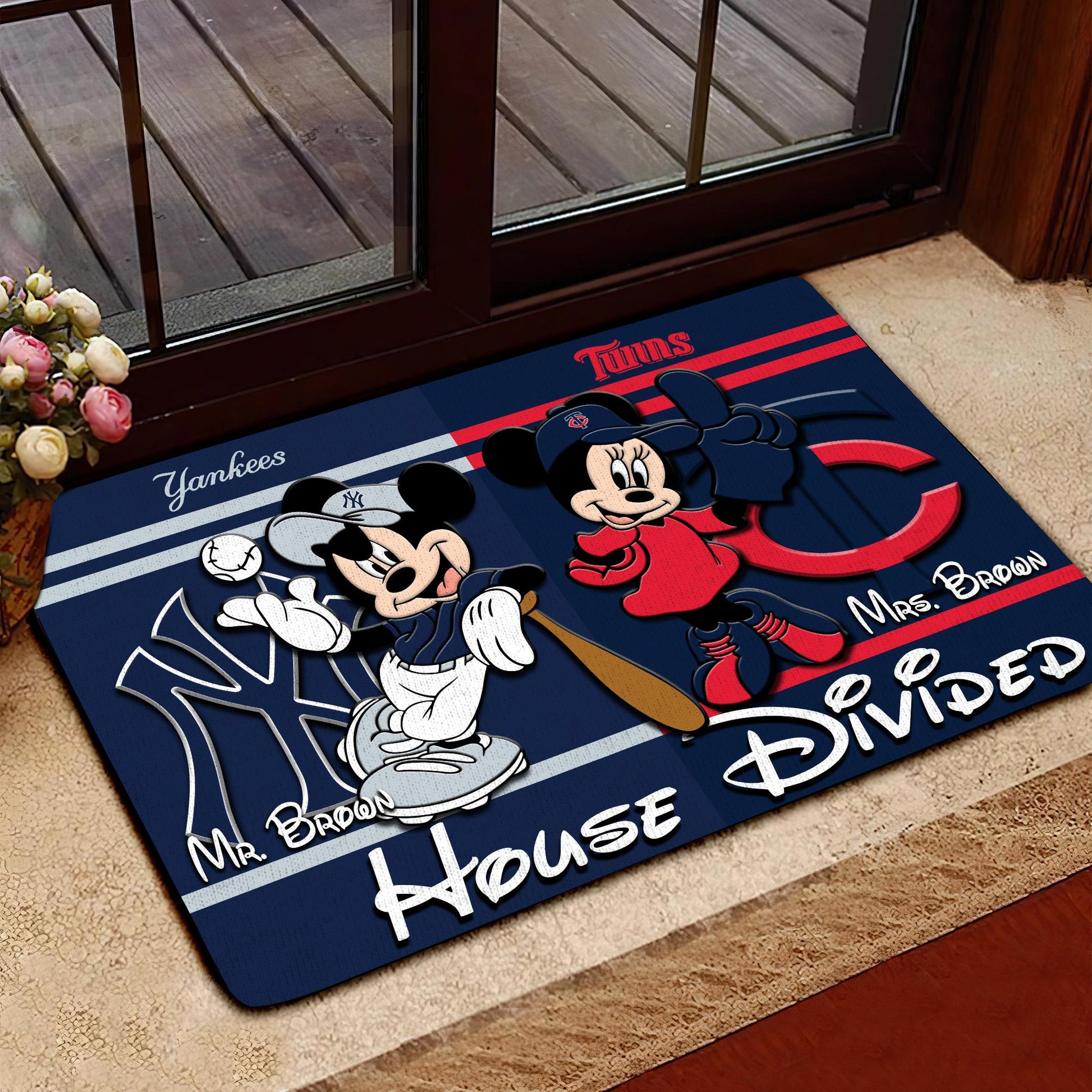 House Divided Doormat Custom Husband Name, Wife Name And Choose Any Team, Sport Team Doormat, Home Decorations