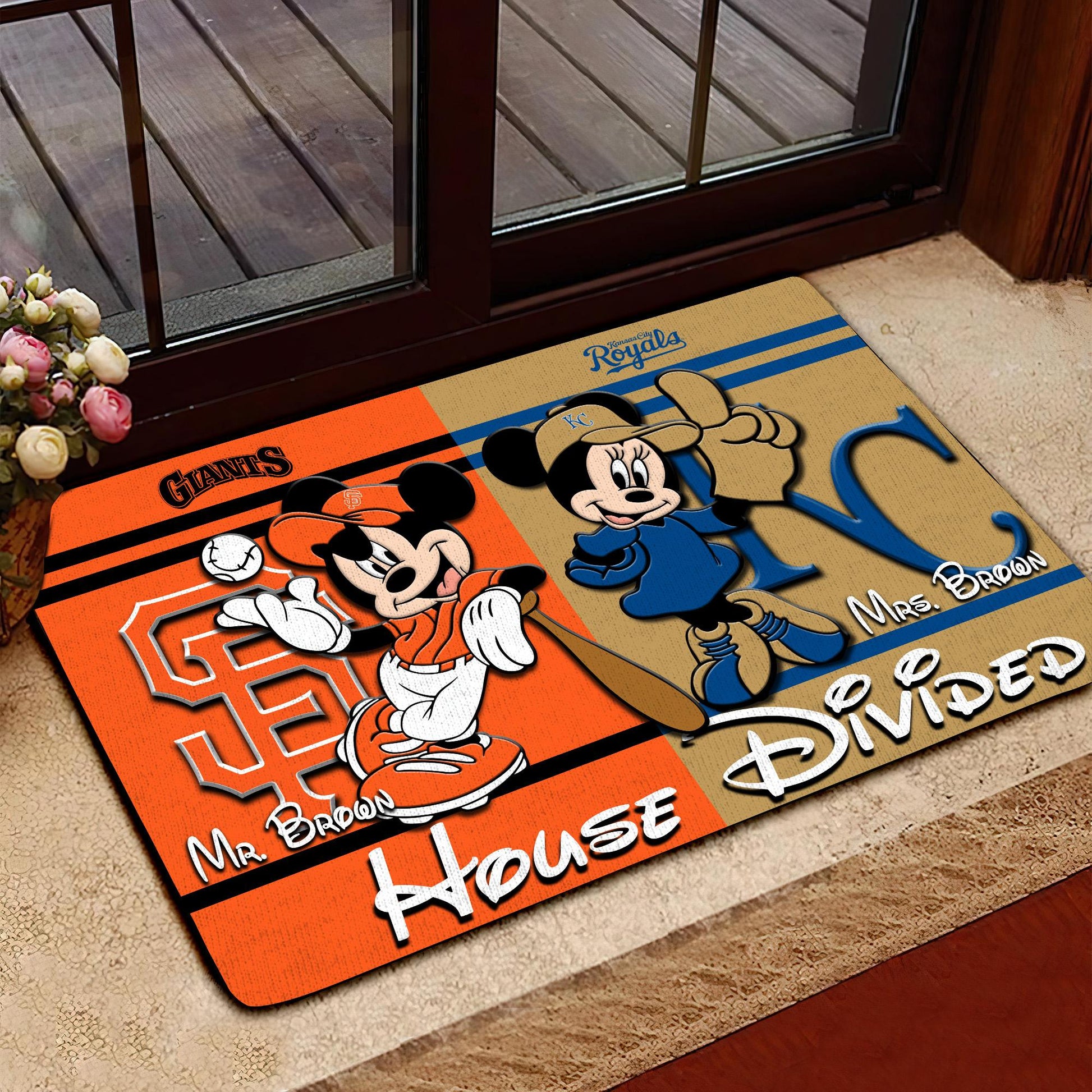 House Divided Doormat Custom Husband Name, Wife Name And Choose Any Team, Sport Team Doormat, Home Decorations