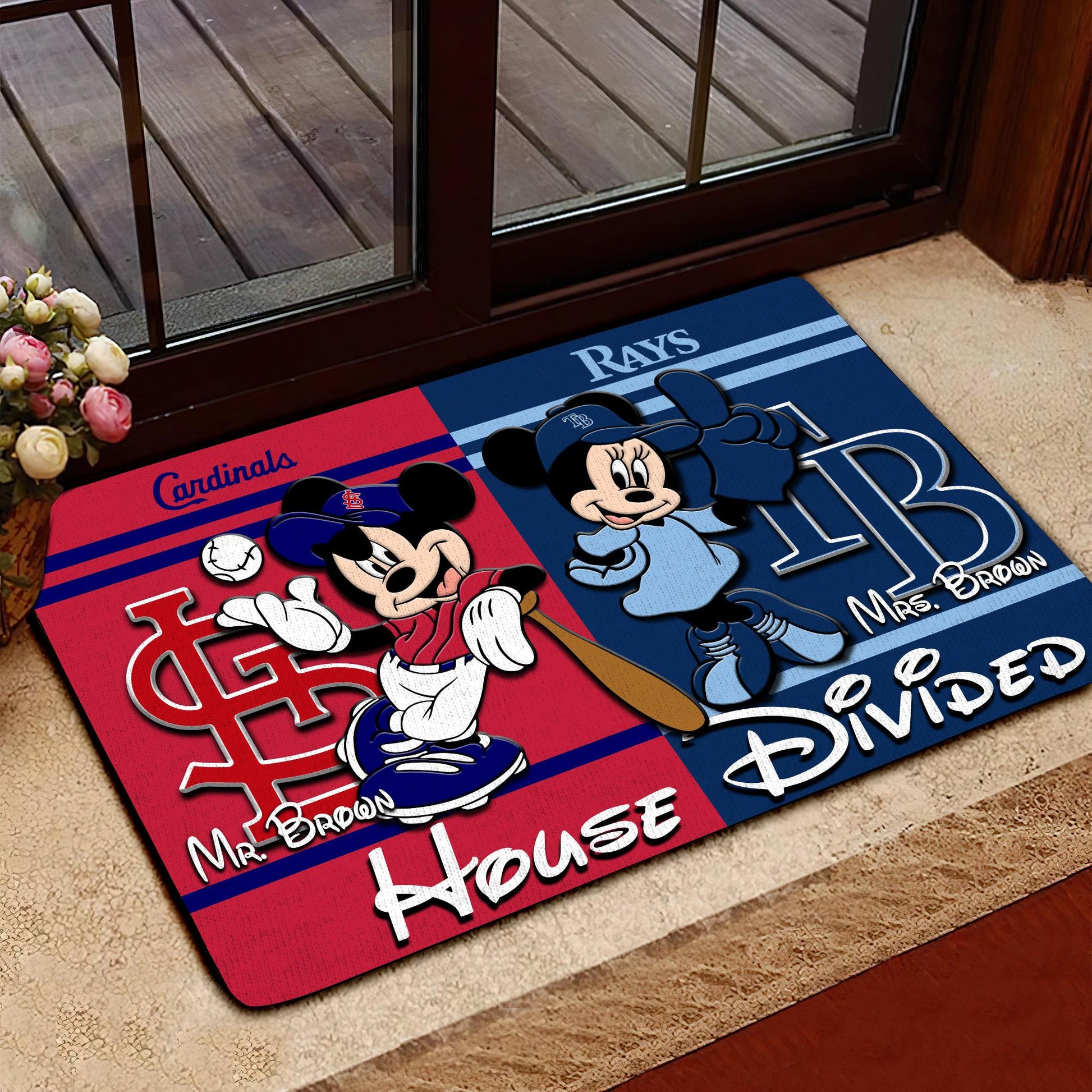 House Divided Doormat Custom Husband Name, Wife Name And Choose Any Team, Sport Team Doormat, Home Decorations