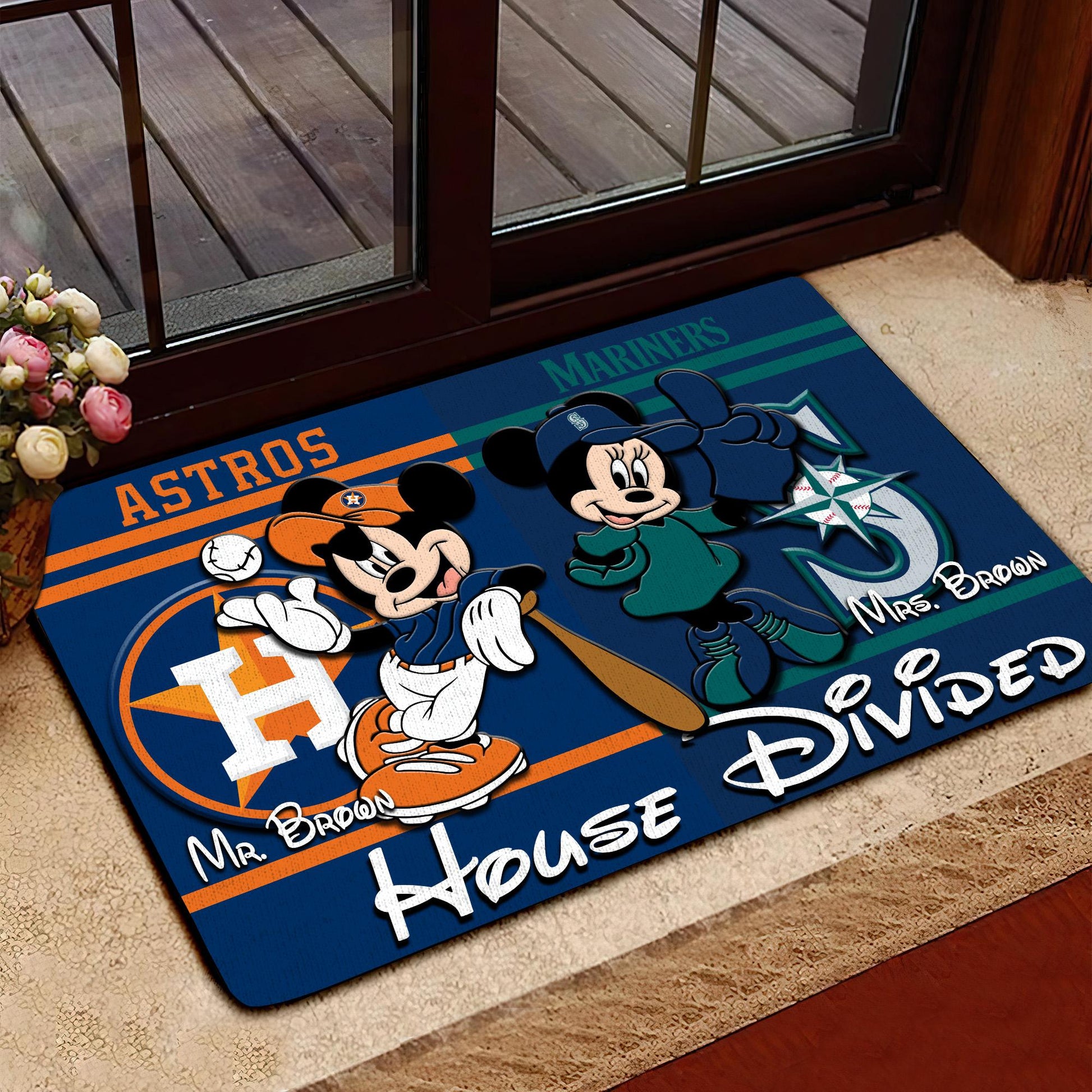 House Divided Doormat Custom Husband Name, Wife Name And Choose Any Team, Sport Team Doormat, Home Decorations