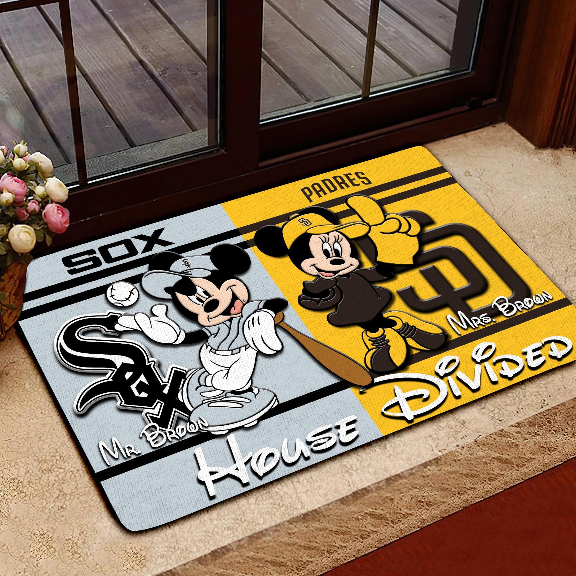 House Divided Doormat Custom Husband Name, Wife Name And Choose Any Team, Sport Team Doormat, Home Decorations