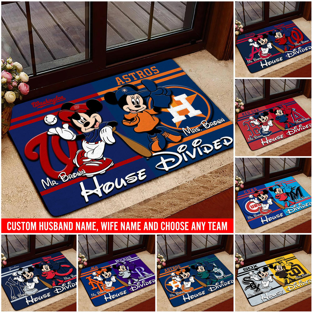 House Divided Doormat Custom Husband Name, Wife Name And Choose Any Team, Sport Team Doormat, Home Decorations