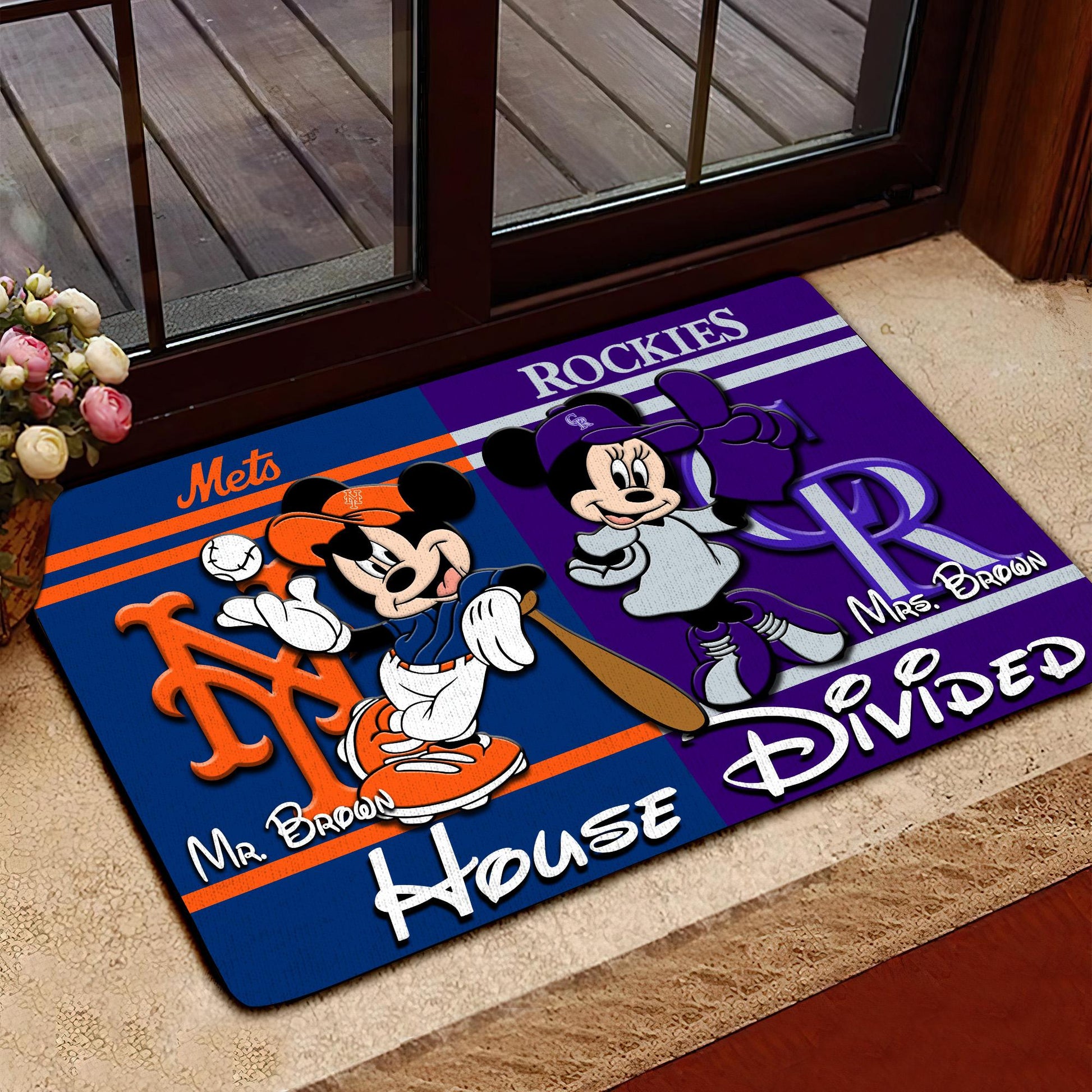 House Divided Doormat Custom Husband Name, Wife Name And Choose Any Team, Sport Team Doormat, Home Decorations