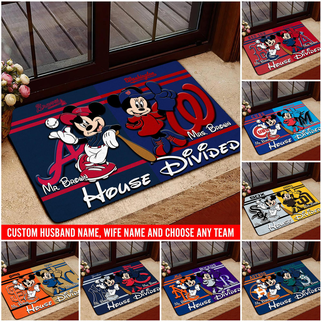 House Divided Doormat Custom Husband Name, Wife Name And Choose Any Team, Sport Team Doormat, Home Decorations